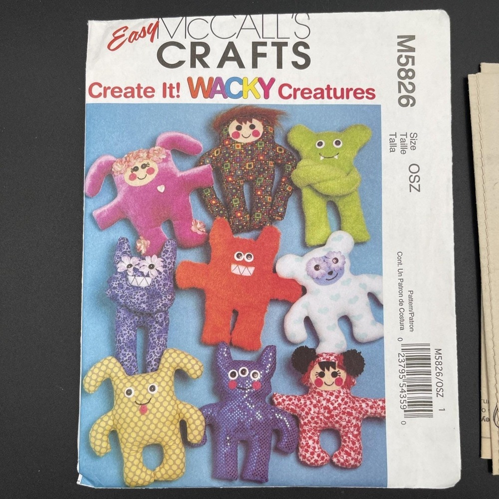 McCalls M5826 Crafts Wacky Creatures Ugly Dolls Plush Stuffed Animals Uncut